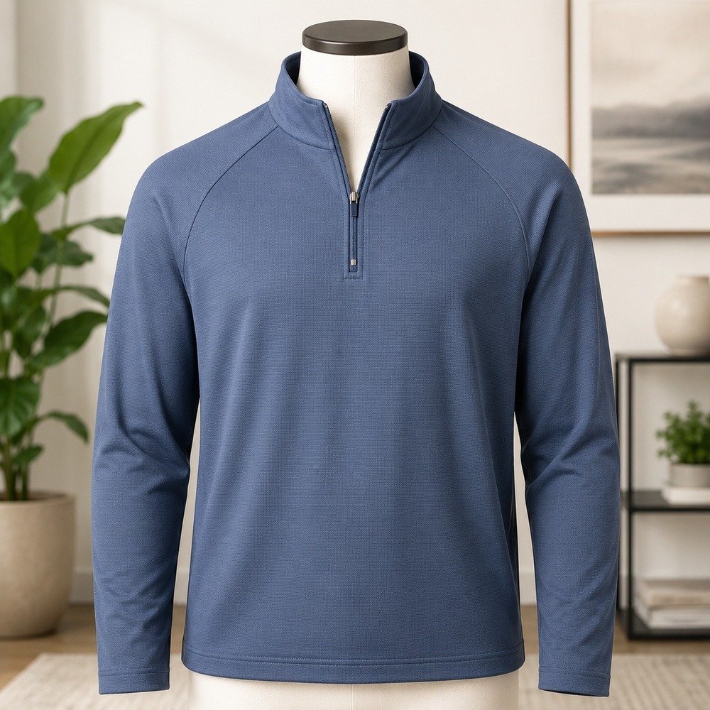 NWT Greg Norman Quarter Zip Pullover Mens Medium Navy Blue Ribbed G7F24DSK331NR